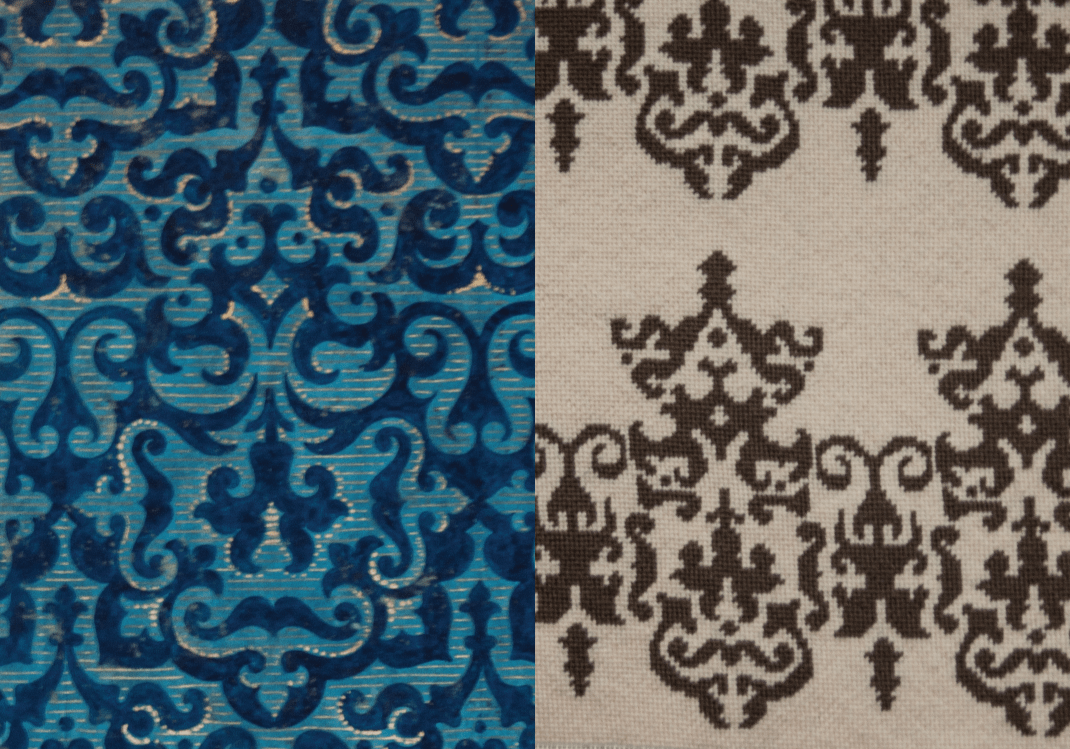 Vintage Damask Print | Ivory and Brown Damask Needlepoint