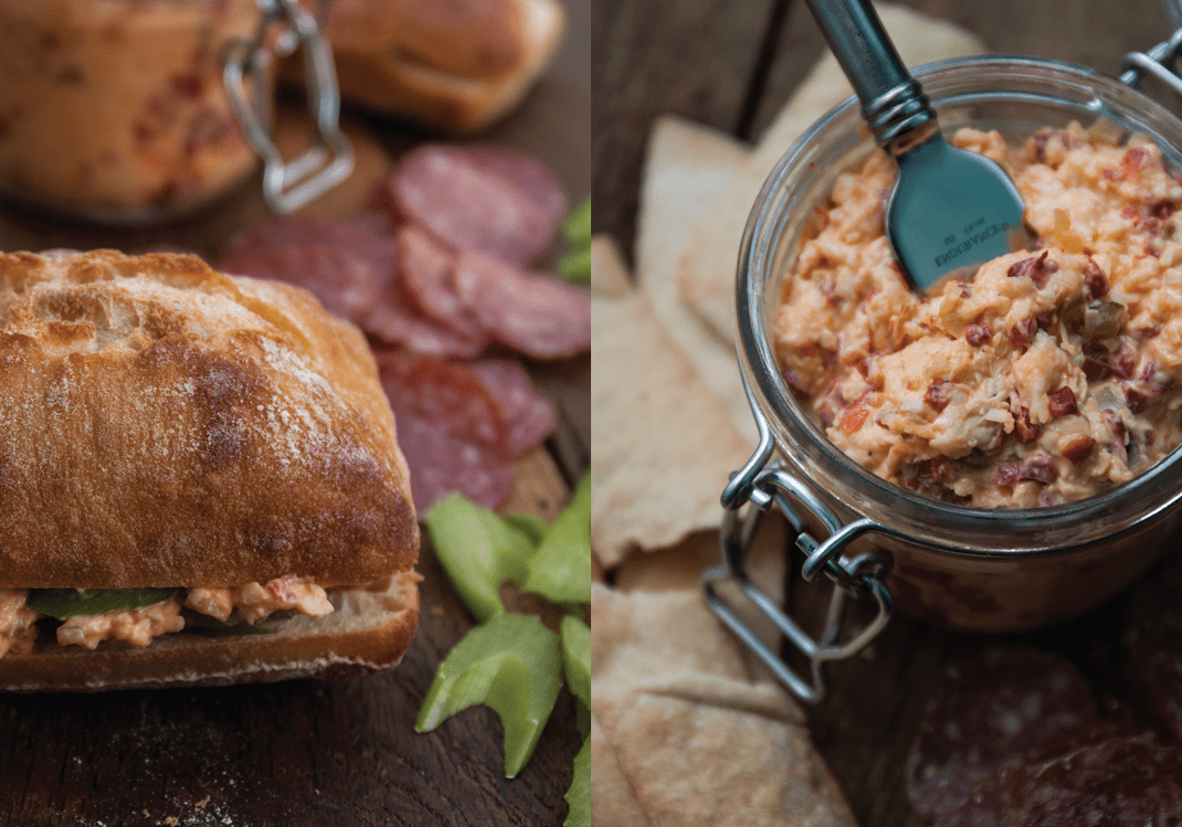 Pimento Cheese, Salami, Cornichon, and Celery Sandwich | Pimento Cheese with Crackers and Salami